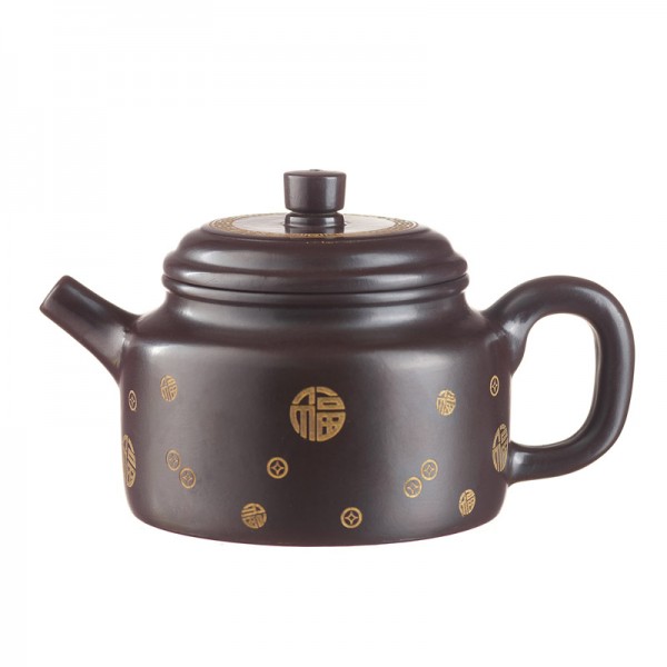Чайник из черный глины формы Дэчжун Ху, иероглиф ФУ, 220мл, ITT-406